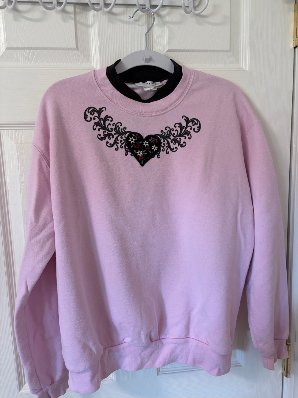 Cozy Pink Crewneck Sweater with Decorative Heart - Women